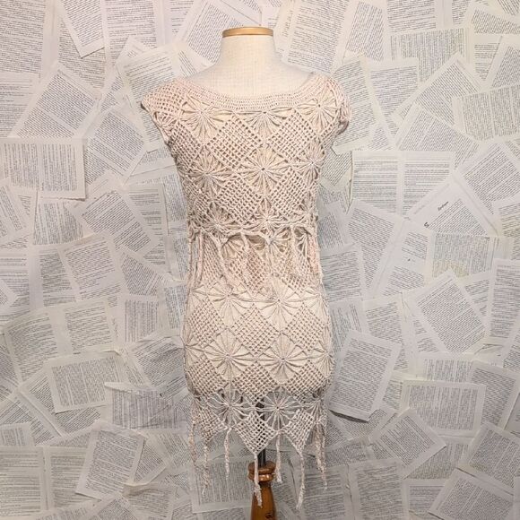 All Saints Beige Crochet Macrame Cover-up Dress Size Small - Picture 6 of 10
